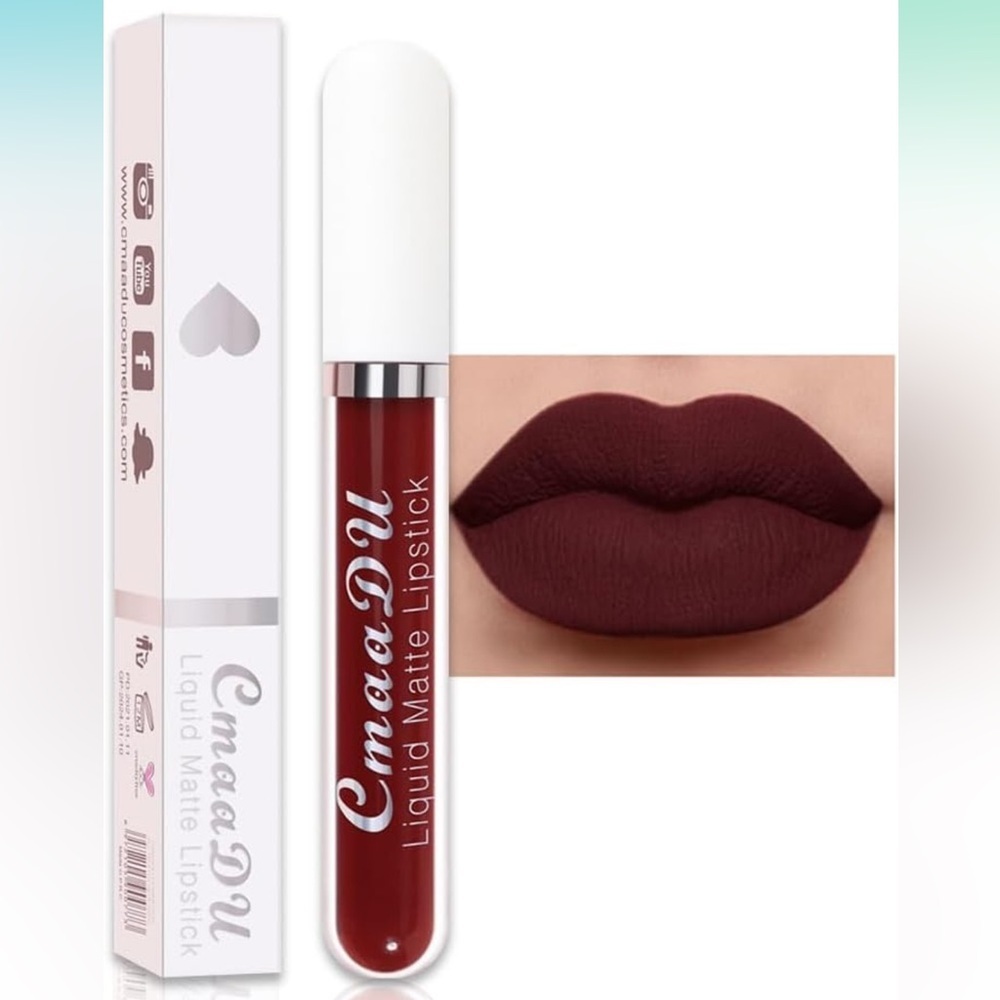 CmaaDu (18) Deep Red Liquid Matte Lipstick. 24 Hour Lips.  #18